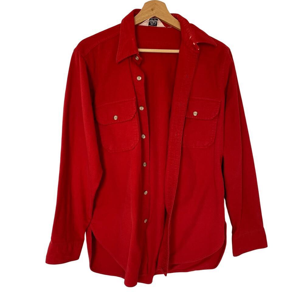 Woolrich Chamois Shirt Jacket L Red Womens Heavy Cotton Utility Pockets